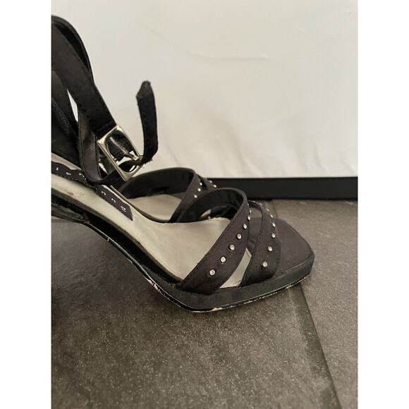 Vintage 90’s Chunky Strappy Heels Shoes Block Heel Black Funky Disco US 7.5 - Picture 4 of 12